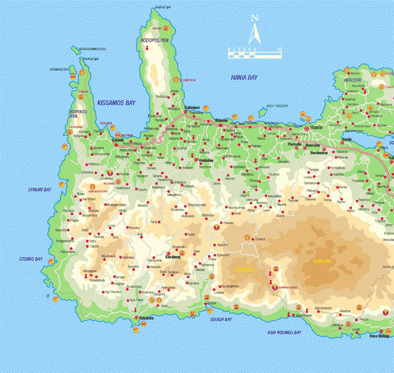 Mapa del oeste de Creta y la provincia de Chania